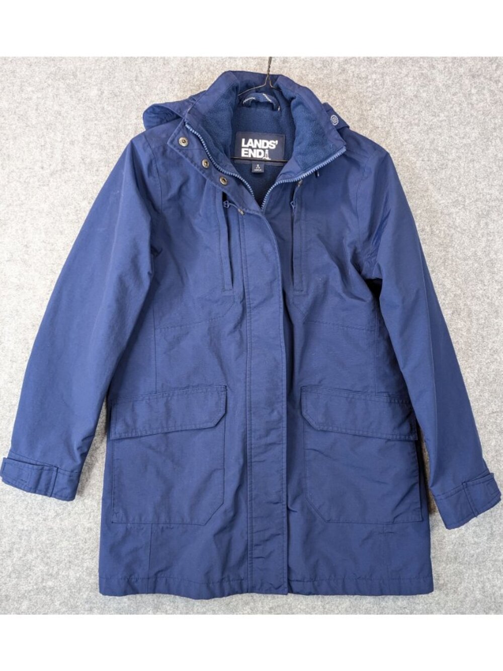 Lands End Womens Small Winter Jacket Navy Blue Hooded Fleece Lining Coat 6-8 - Picture 13 of 14